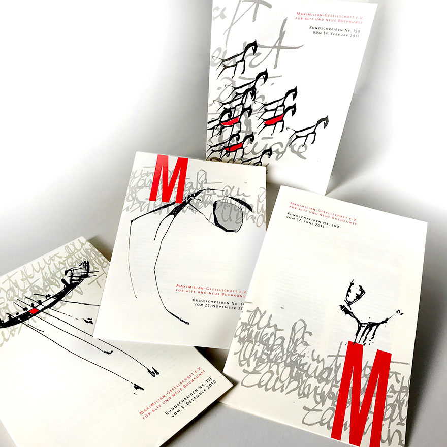Maximilian-Gesellschaft e.V. für alte und neue Buchkunst<br>Serie von Titelblättern unter <br>Verwendung eigener Zeichnungen<br>&nbsp