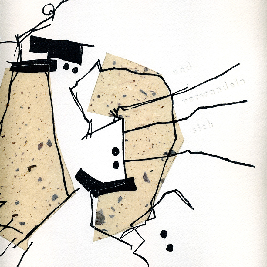 Künstlerbuch<br>»Hans Arp · Unwesen und Treiben verwirrter Engel«<br>Linolschnitte, Collagen, Handsatz, Buchdruck<br>Leporello, 25 Exemplare